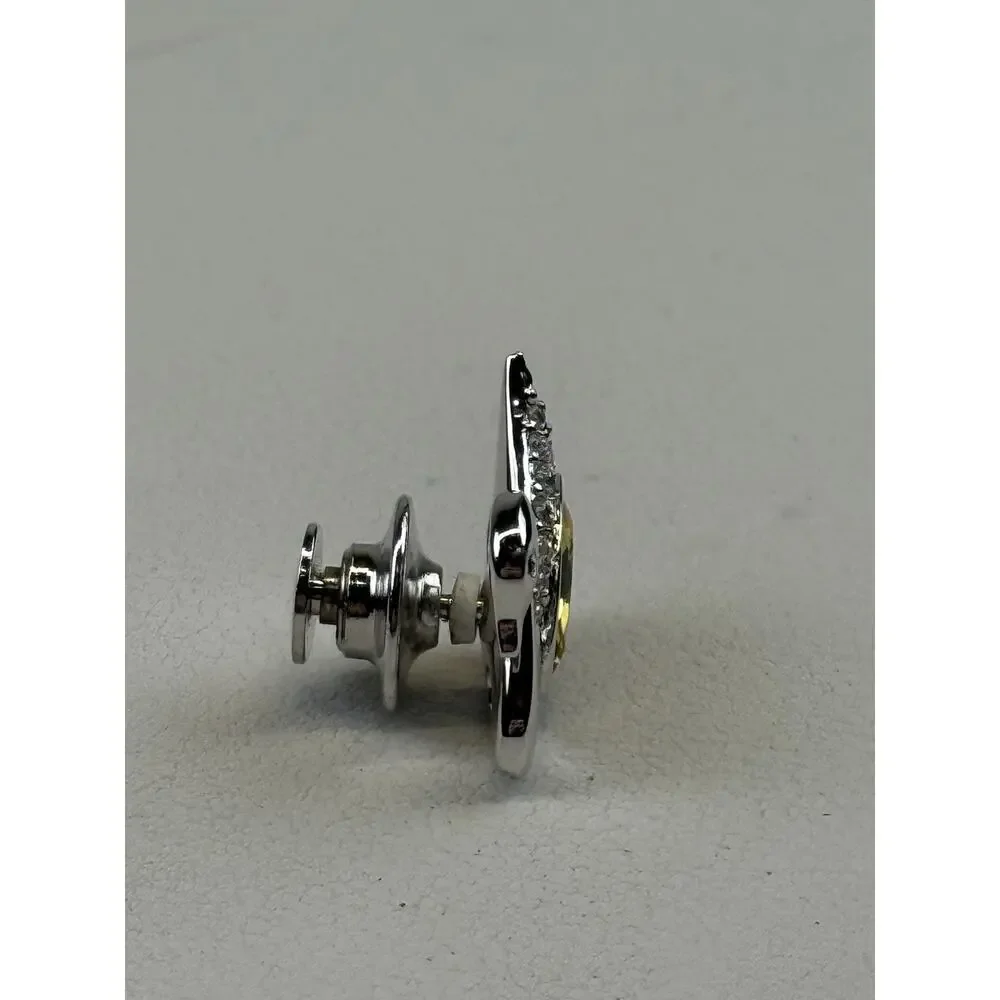Swarovski Silver Tone Tie Tack Lapel Pin Swan Logo Yellow Crystal
